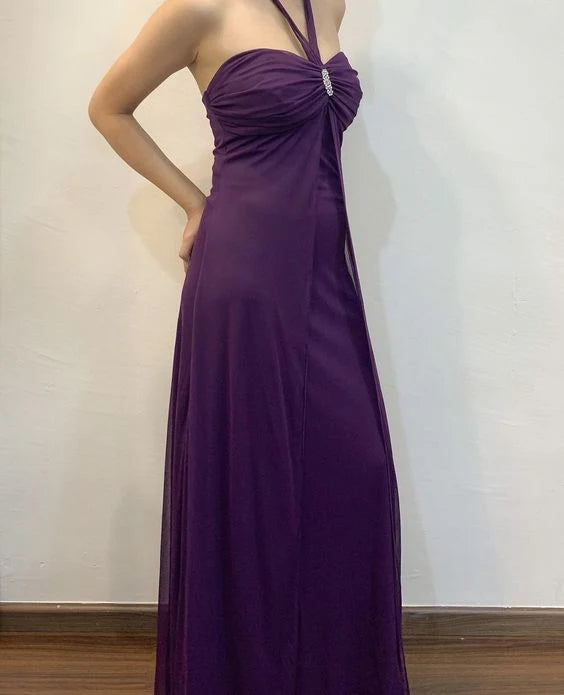 Wholesale Elegant Dresses Evening Wear Halter Purple Vintage Prom Dress Formal Party Dress