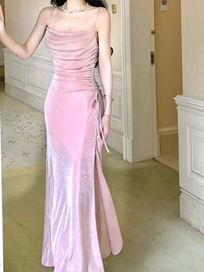 Wholesale Elegant Formal Women's Dresses Spaghetti Straps Pink Sparkling Long Prom Dress Formal Party Gown