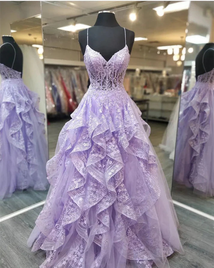 Wholesale Elegant Formal Women's Dresses Spaghetti Staps Lilac A Line Prom Dresses Birthday Party Gown