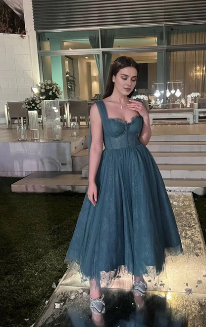 Wholesale Elegant Formal Women's Dresses Blue A Line Tulle Prom Dress Lace Party Gown