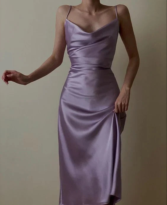 Wholesale Elegant Dress For Formal Spaghetti Straps Purple Evening Dresses Satin Prom Dresses