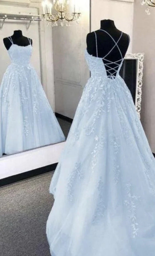 Wholesale Elegant Dresses Evening Wear A Line Light Blue Long Prom Dress Formal Evening Dresses