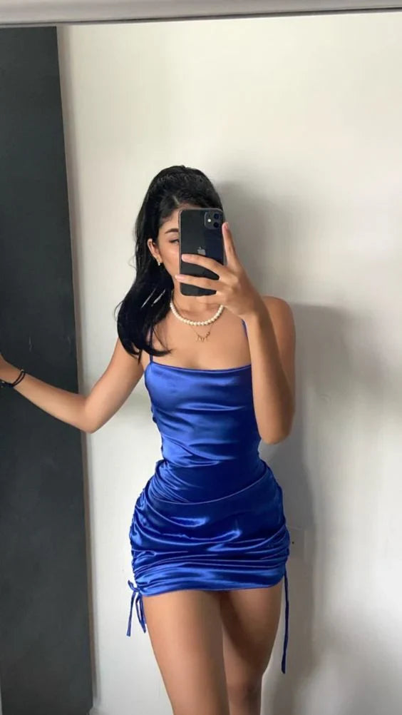 Wholesale Elegant Formal Women's Dresses Spaghetti Straps Blue Short Party Dress Homecoming Dress