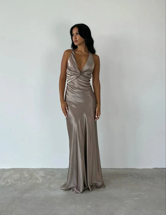 Wholesale Elegant Prom Dresses V Neck Mermaid Long Prom Dress Satin Evening Party Gowns Evening Dresses