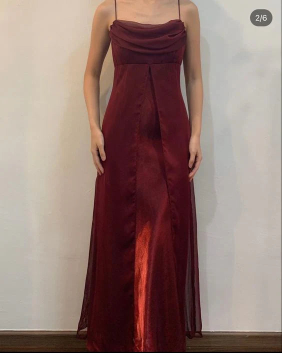 Wholesale Elegant Gowns Evening Dresses Spaghetti Straps Burgundy A Line Long Prom Dress Vintage Party Dress