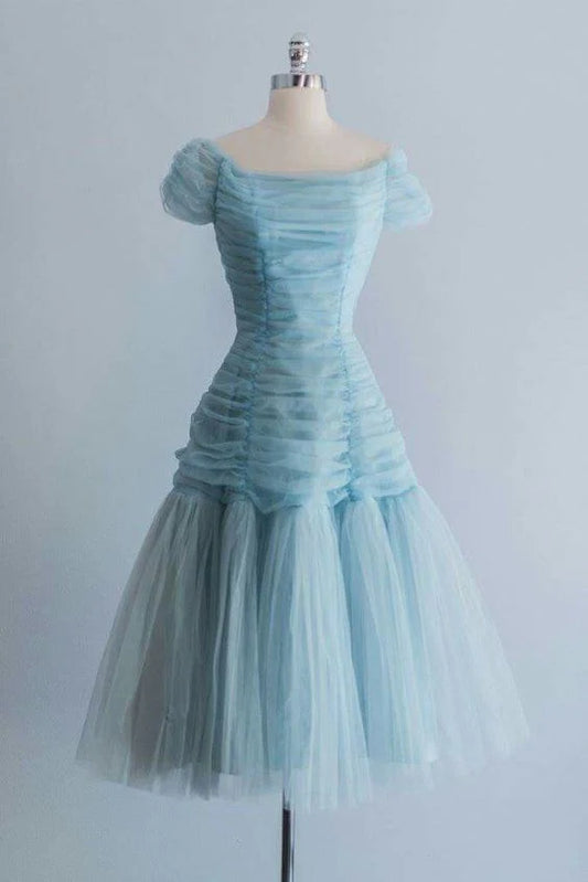 Wholesale Elegant Prom Dresses Blue Tulle A Line Short Prom Dress Formal Party Dress Gowns Evening Dresses