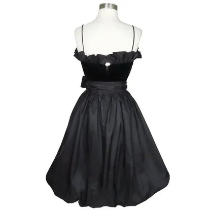 Wholesale Elegant Formal Women's Dresses Spaghetti Straps Black A Line Short Prom Dress Vintage Ruffle Party Dress