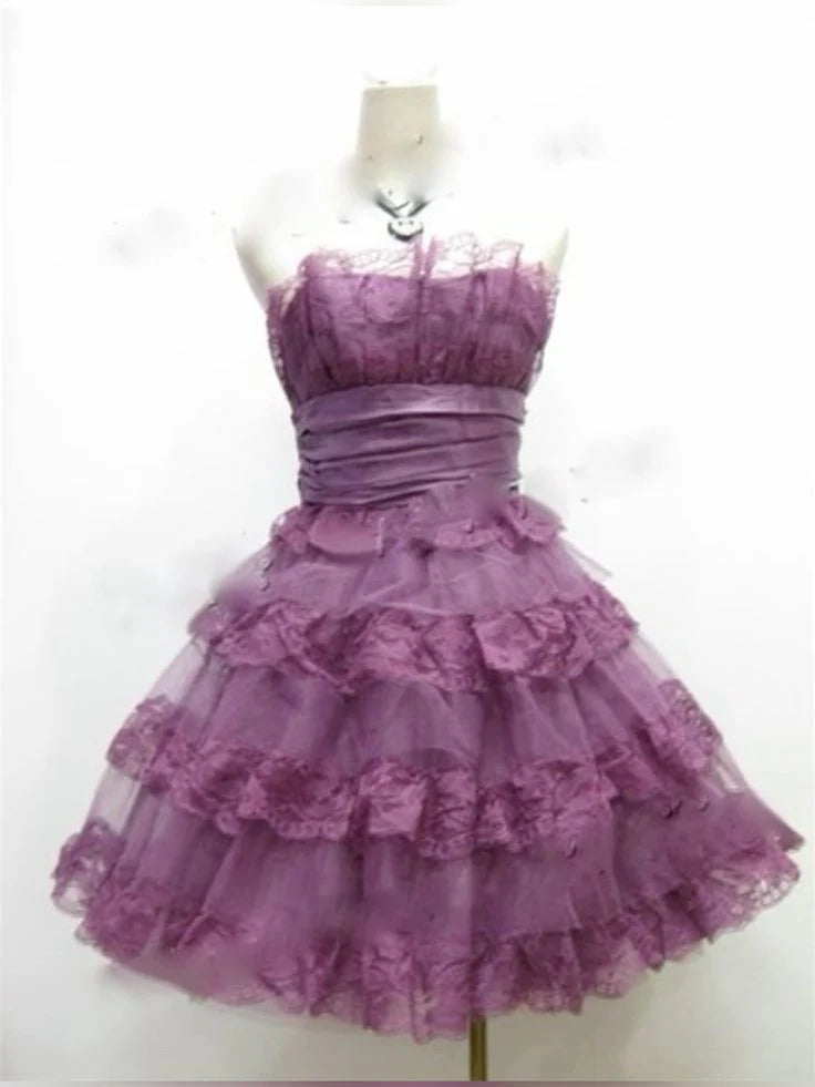 Wholesale Elegant Strapless Purple A Line Lace Prom Dress Vintage Formal Dress Evening Gown