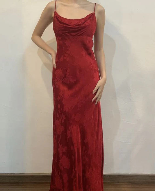 Wholesale Elegant Gowns Evening Dresses Spaghetti Straps Red Printed Long Prom Dress Vintage Formal Dress