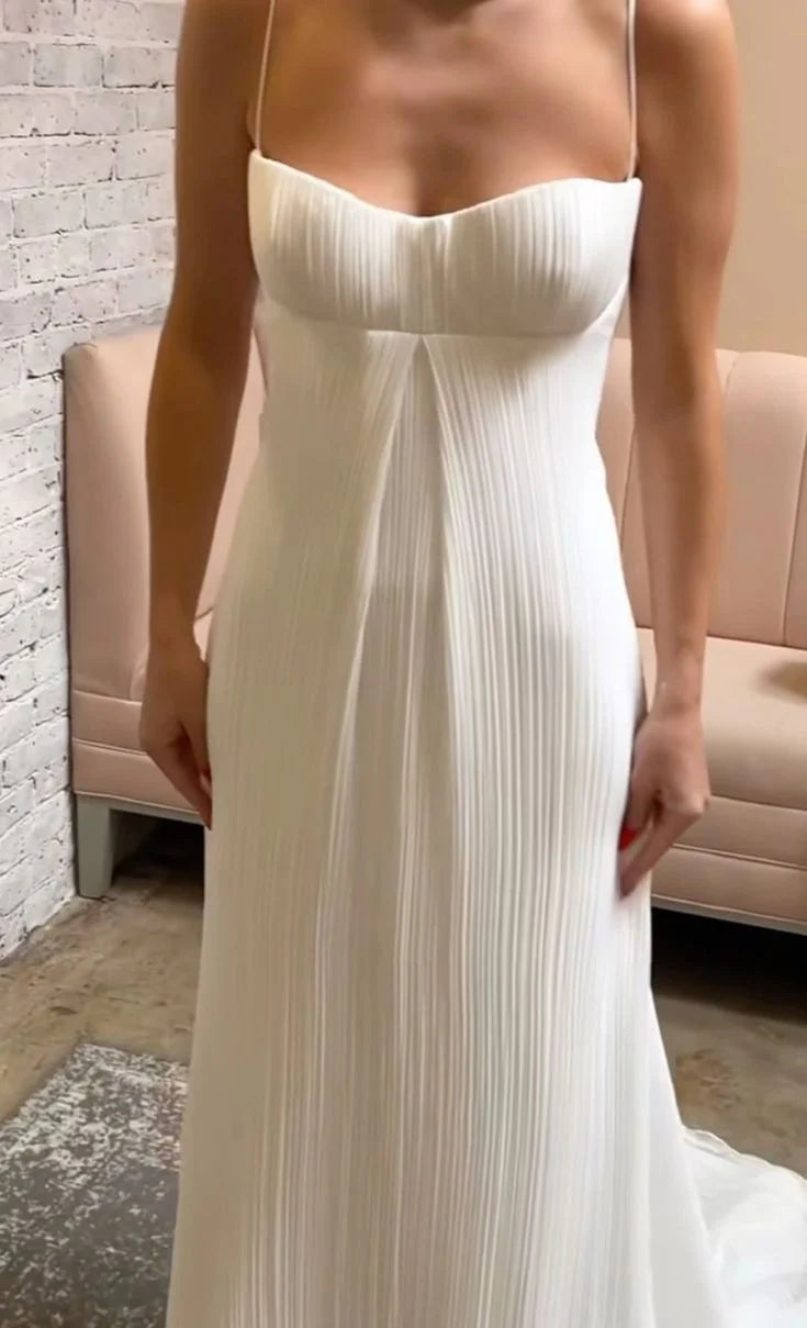 Wholesale Elegant Evening Gowns Spaghetti Straps A Line White Long Prom Dress Simple Wedding Dress