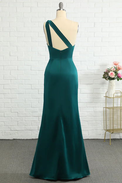 Wholesale Mermaid One Shoulder Dark Green Long Bridesmaid Dress