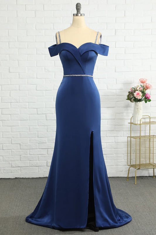 Wholesale Mermaid Off the Shoulder Navy Bridesmaid Dress with Beading