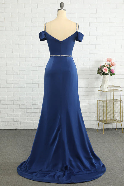 Wholesale Mermaid Off the Shoulder Navy Bridesmaid Dress with Beading