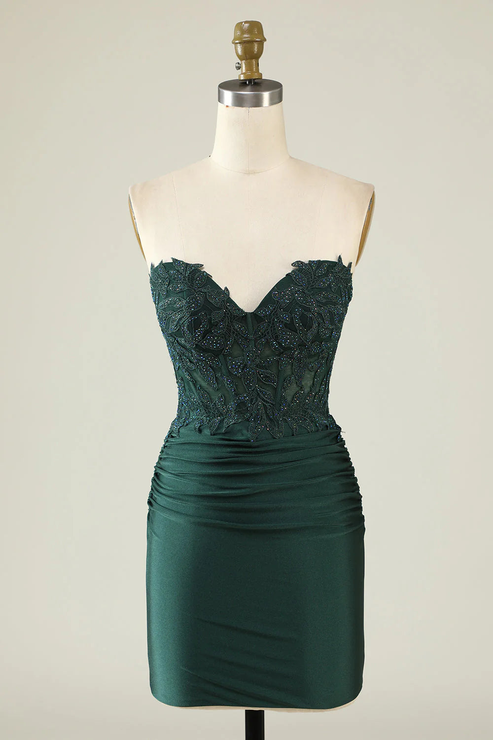 Wholesale Short Homecoming Dress Dark Green Bodycon Strapless Applique with Beading