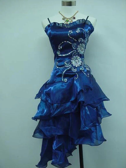 Aimishang Vintage A Line Blue Sleeveless Ruffle Short Party Prom Dress Elegant Homecoming Dress