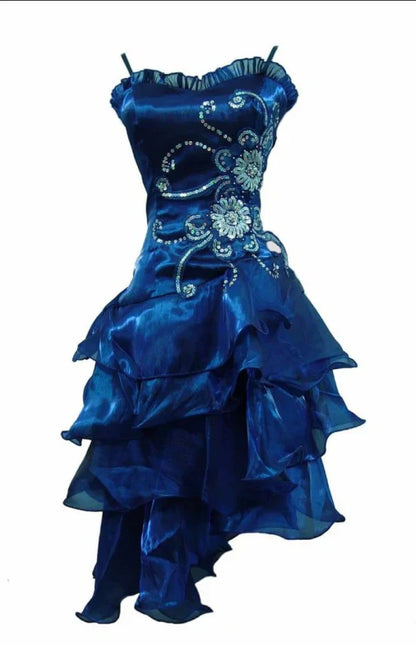 Aimishang Vintage A Line Blue Sleeveless Ruffle Short Party Prom Dress Elegant Homecoming Dress
