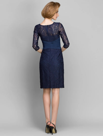 wholesale Sheath / Column Mother of the Bride Dress Scoop Neck Knee Length Lace 3/4 Length Sleeve No with Lace Criss Cross