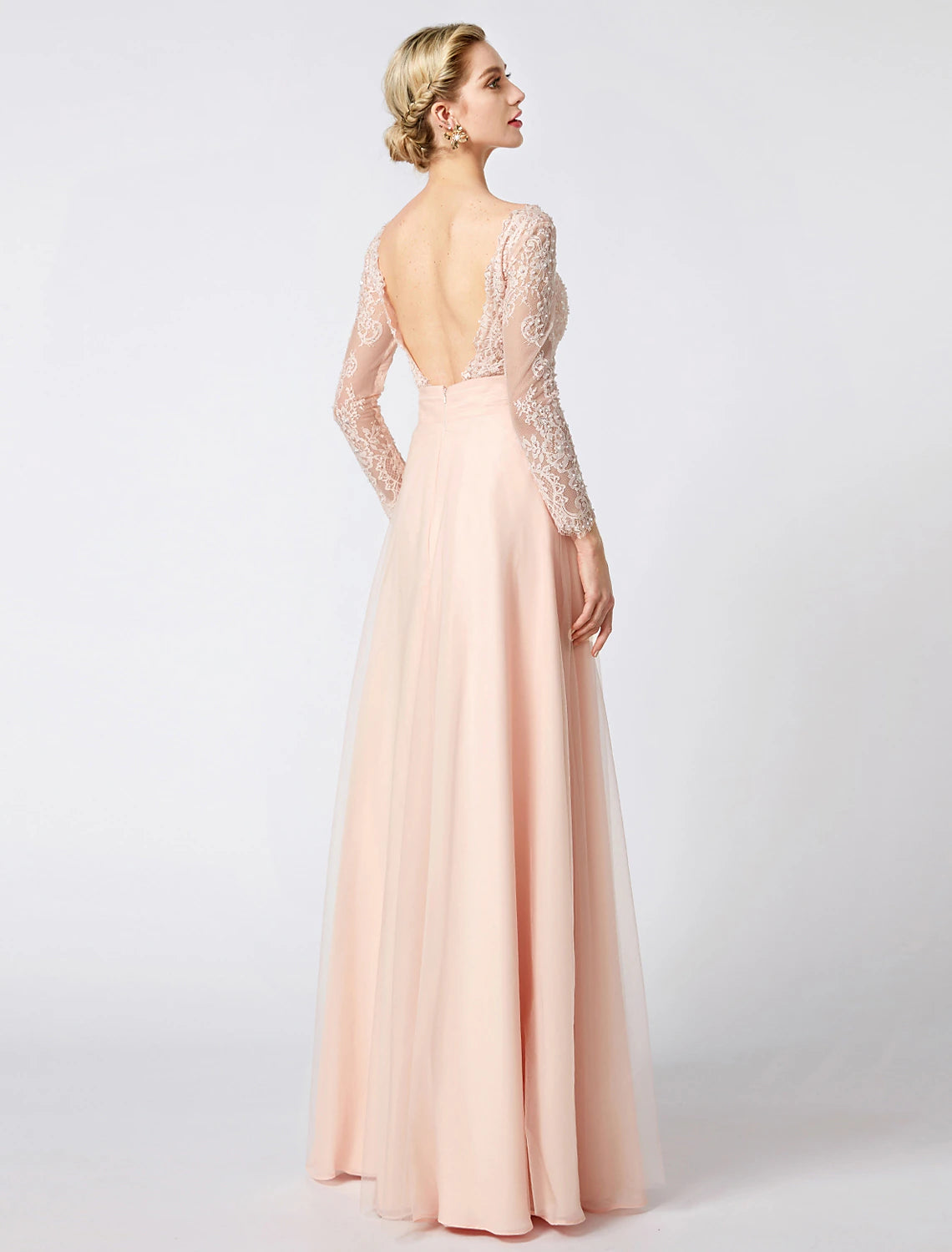 Wholesa  Ball Gown Pastel Colors Dress Holiday Cocktail Party Floor Length Long Sleeve V Neck Tulle Low Back with Beading Appliques