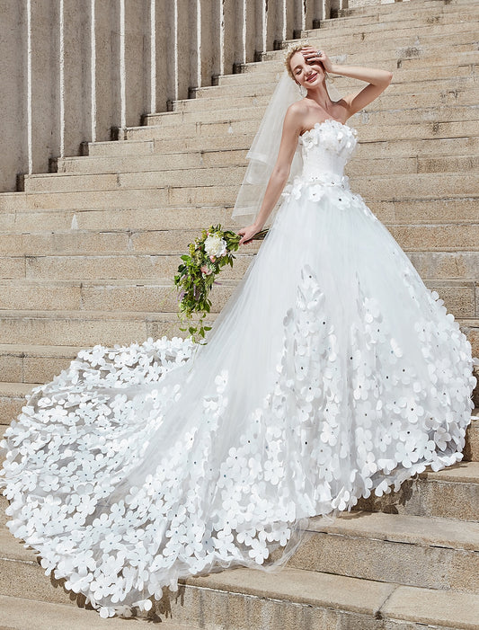 Aimishang Engagement Fall Formal Wedding Dresses Open Back Ball Gown Square Neck Strapless Chapel Train Lace Bridal Gowns With Crystals Flower Summer Wedding Party