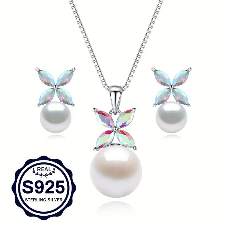 Wholesale 925 Sterling Silver Colourful Freshwater Cultured Pearls Set For Women 11--13MM Round Pearl Pendant