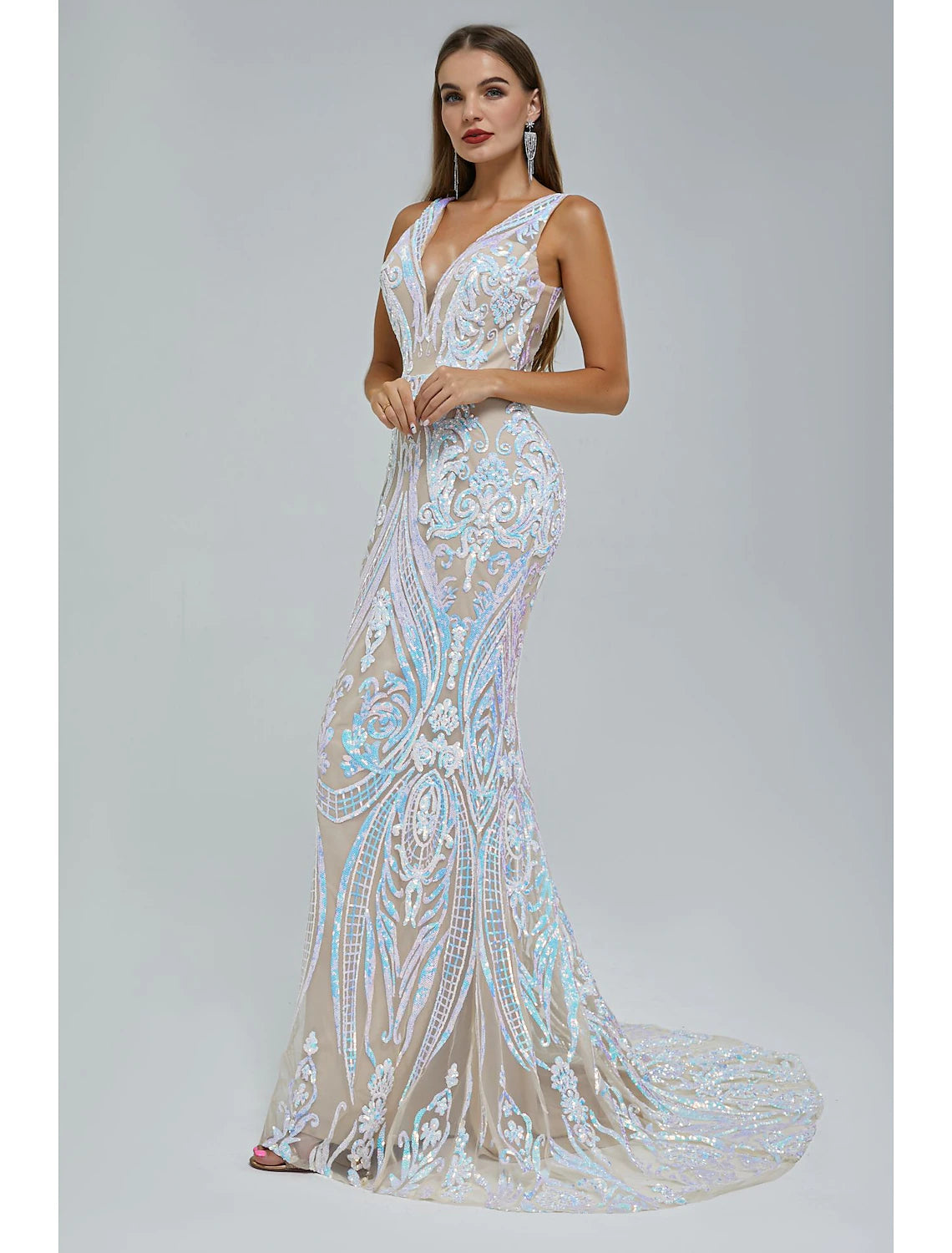 Wholesale Mermaid / Trumpet Evening Gown Elegant Dress Engagement Court Train Sleeveless V Neck Sequined with Sequin