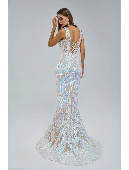 Wholesale Mermaid / Trumpet Evening Gown Elegant Dress Engagement Court Train Sleeveless V Neck Sequined with Sequin