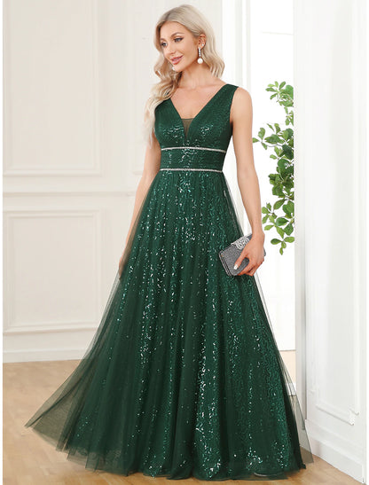 Wholesale A-Line Prom Dresses Elegant Dress Party Wear Floor Length Sleeveless V Neck Sequined V Back with Sequin