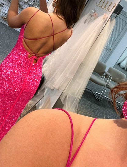 Wholesa  Mermaid / Trumpet Prom Dresses Sparkle & Shine Dress Wedding Guest Party Wear Floor Length Sleeveless Spaghetti Strap Sequined with Sequin Slit