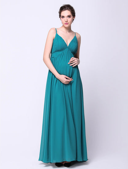 Wholesa A-Line Open Back Formal Evening Dress Spaghetti Strap Sleeveless Sweep / Brush Train Chiffon with Draping