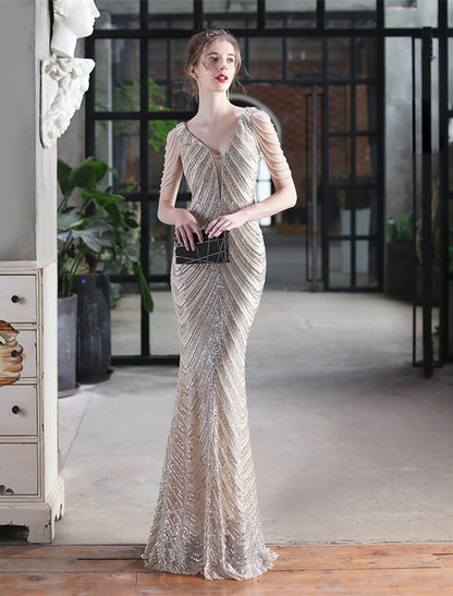 wholesale  Mermaid / Trumpet Evening Gown Sexy Dress Formal Floor Length Sleeveless V Neck Sequined with Sequin Tassel