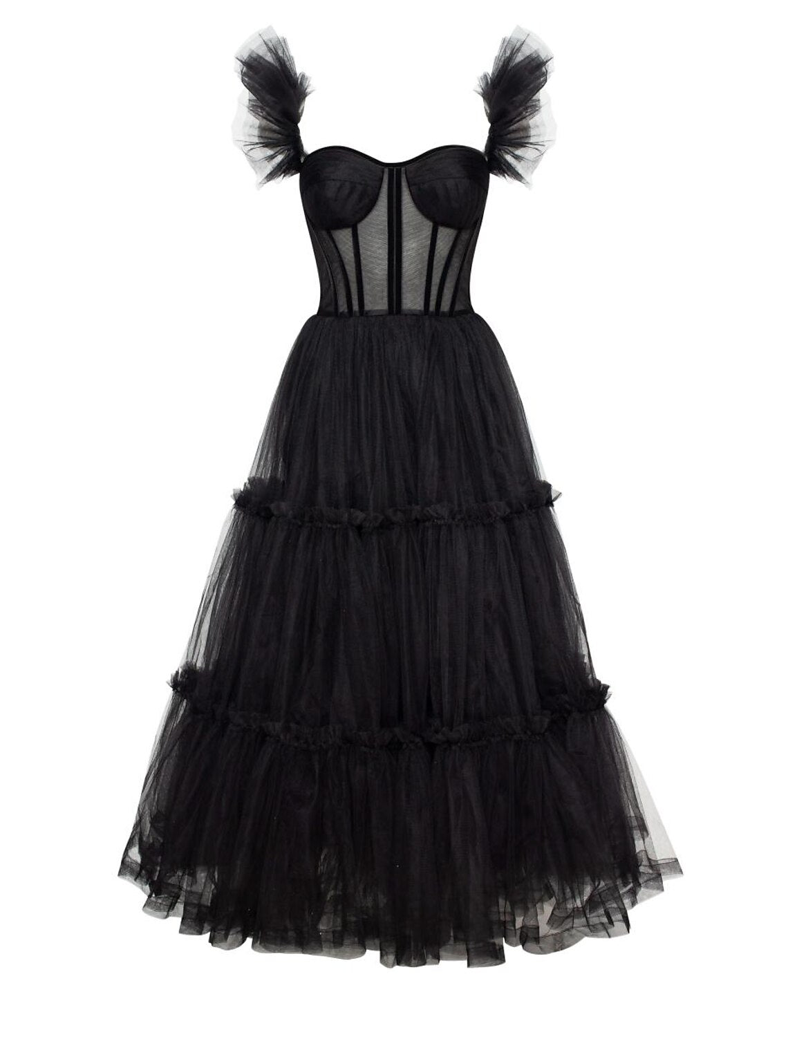 wholesale  A-Line Prom Dresses Gothic Dress Masquerade Ankle Length Sleeveless Sweetheart Wednesday Addams Family Tulle Crisscross Back with Pleats Ruffles