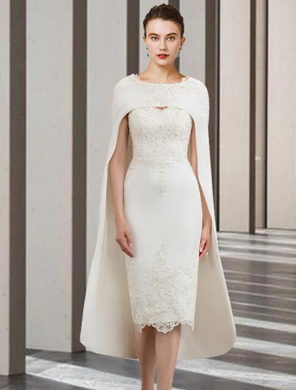 wholesale  Two Piece Sheath / Column Mother of the Bride Dress Wedding Guest Church Elegant Jewel Neck Knee Length Chiffon Lace Sleeveless with Beading Appliques Fall