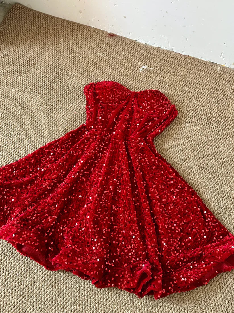 Aimishang Charming A Line Strapless Sequin Homecoming Dress Lovely Short Graduation Dress Cute Birthday Party Dress
