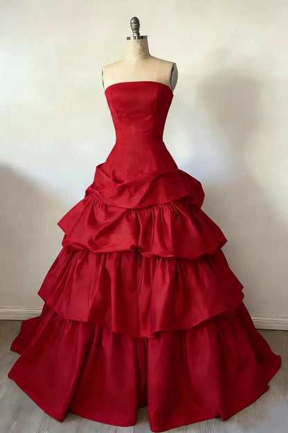 Aimishang Elegant A Line Strapless Sleeveless Ruffles Long Evening Gown Chic Formal Prom Dress