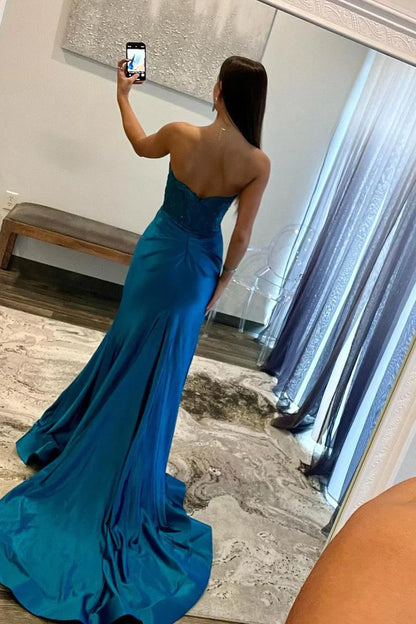 Wholesa Royal Blue Strapless Mermaid Long Prom Dresses