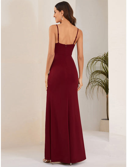 Wholesale Mermaid / Trumpet Wedding Guest Dresses Sexy Dress Formal Floor Length Sleeveless Spaghetti Strap Stretch Fabric with Slit Pure Color