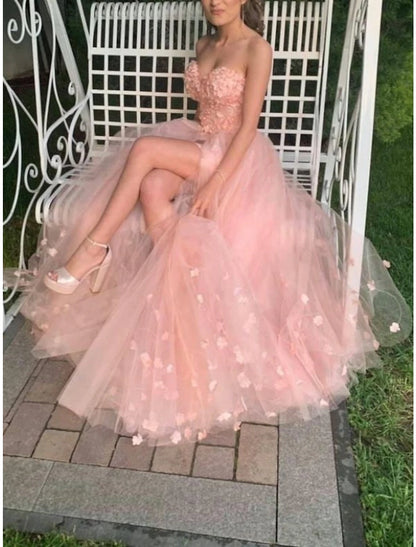 Wholesale Sheath / Column Prom Dresses High Low Dress Prom Sweep / Brush Train Sleeveless Sweetheart Tulle with Embroidery Appliques