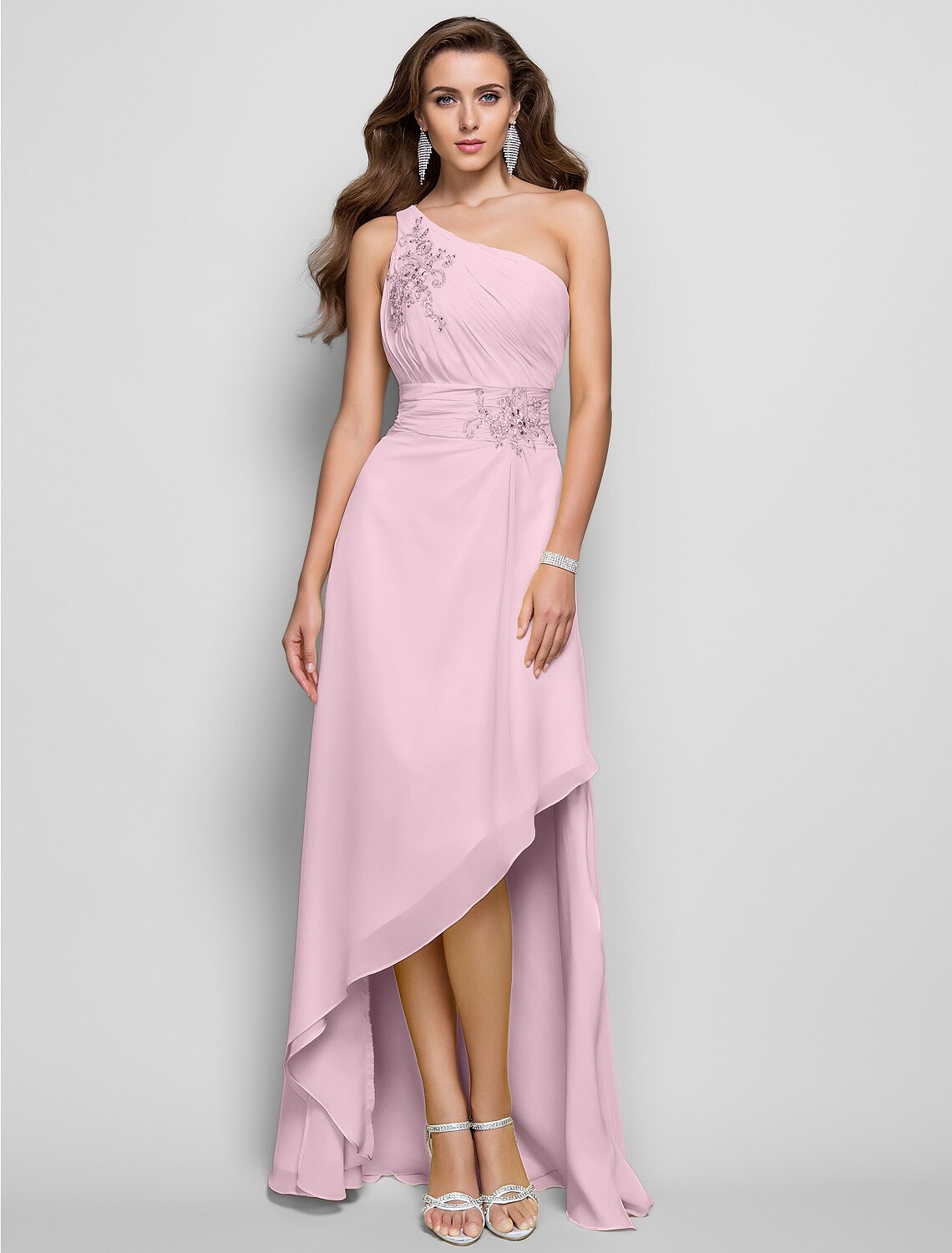 Wholesa Sheath / Column Elegant Dress Wedding Guest Cocktail Party Asymmetrical Sleeveless One Shoulder Bridesmaid Dress Chiffon with Beading Slit Appliques