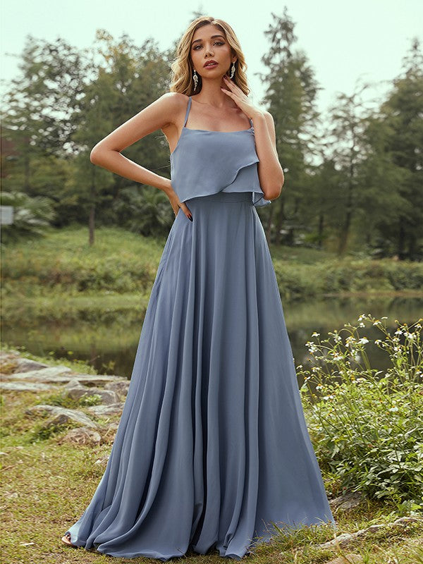 Wholesa A-Line/Princess Chiffon Ruffles Spaghetti Straps Sleeveless Floor-Length Bridesmaid Dresses