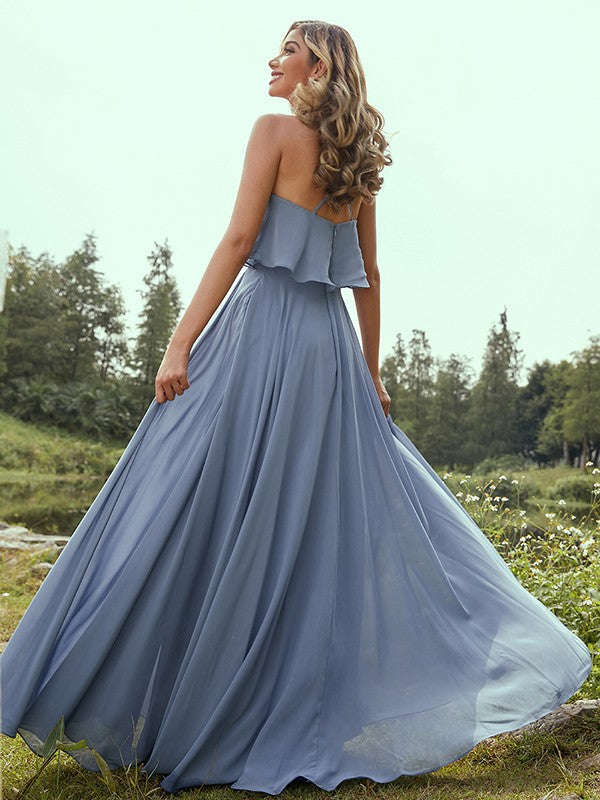 Wholesa A-Line/Princess Chiffon Ruffles Spaghetti Straps Sleeveless Floor-Length Bridesmaid Dresses