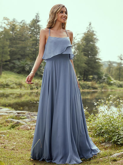 Wholesa A-Line/Princess Chiffon Ruffles Spaghetti Straps Sleeveless Floor-Length Bridesmaid Dresses