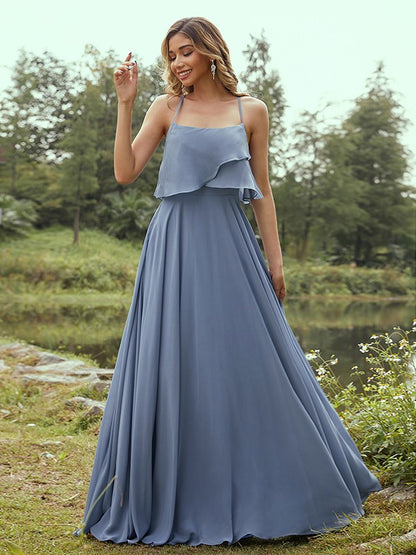 Wholesa A-Line/Princess Chiffon Ruffles Spaghetti Straps Sleeveless Floor-Length Bridesmaid Dresses