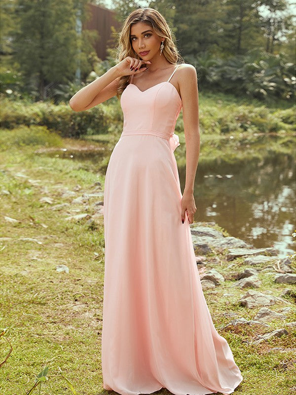 Wholesa A-Line/Princess Chiffon Sash/Ribbon/Belt Sweetheart Sleeveless Floor-Length Bridesmaid Dresses