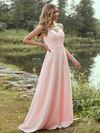 Wholesa A-Line/Princess Chiffon Sash/Ribbon/Belt Sweetheart Sleeveless Floor-Length Bridesmaid Dresses