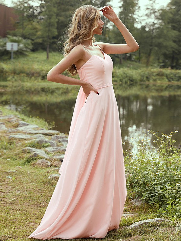 Wholesa A-Line/Princess Chiffon Sash/Ribbon/Belt Sweetheart Sleeveless Floor-Length Bridesmaid Dresses