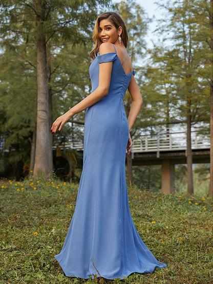 Wholesa Sheath/Column Chiffon Ruched V-neck Sleeveless Floor-Length Bridesmaid Dresses