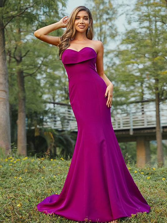 Wholesa Sheath/Column Stretch Crepe Ruched Sweetheart Sleeveless Sweep/Brush Train Bridesmaid Dresses