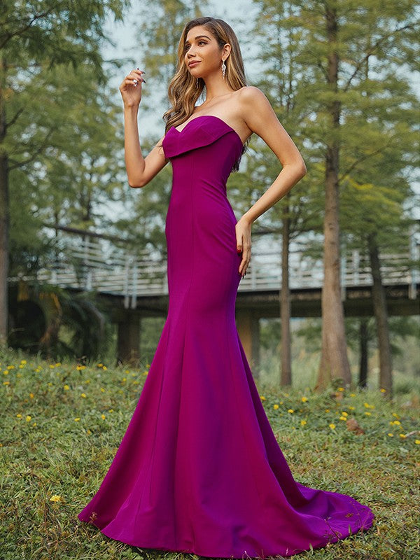 Wholesa Sheath/Column Stretch Crepe Ruched Sweetheart Sleeveless Sweep/Brush Train Bridesmaid Dresses