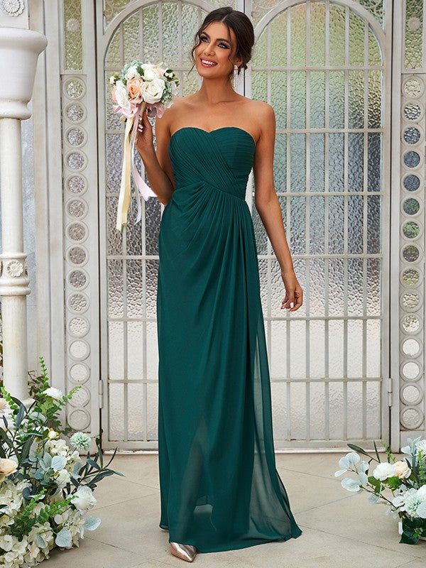 Wholesa A-Line/Princess Chiffon Ruffles Sweetheart Sleeveless Floor-Length Bridesmaid Dresses