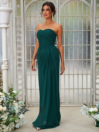 Wholesa A-Line/Princess Chiffon Ruffles Sweetheart Sleeveless Floor-Length Bridesmaid Dresses